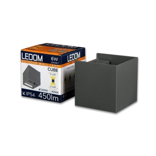 Kinkiet zewnętrzny LED 2x3W 4000K IP54 LEDOM szary CUBE