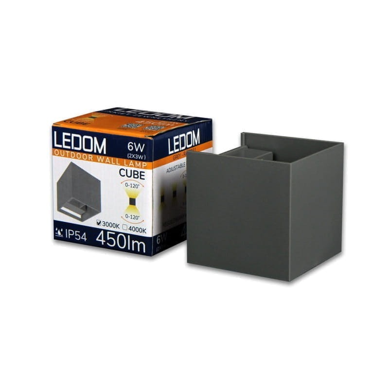 Kinkiet zewnętrzny LED 2x3W 4000K IP54 LEDOM szary CUBE