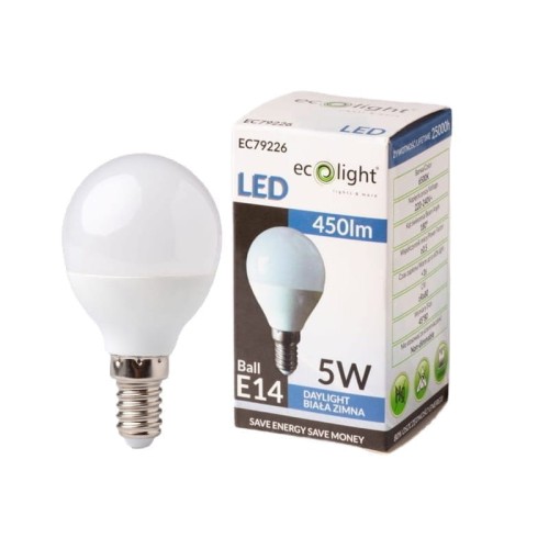 Żarówka LED E14 5W G45 kulka biała zimna