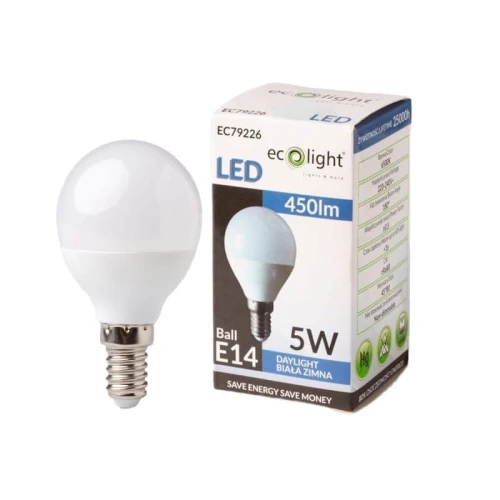 Żarówka LED E14 5W G45 kulka biała zimna