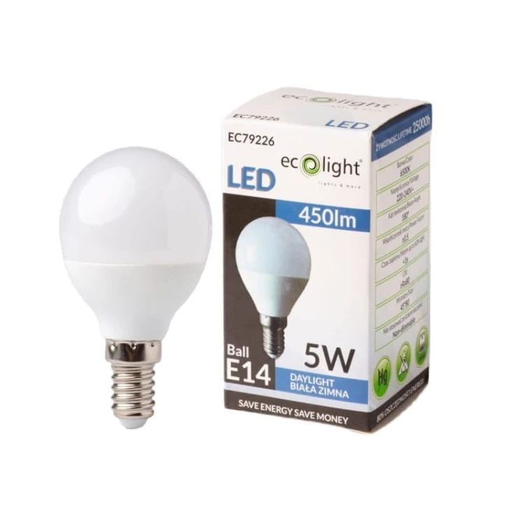 Żarówka LED E14 5W G45 kulka biała zimna