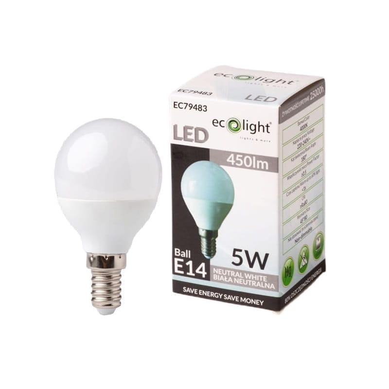 Żarówka LED E14 5W G45 kulka biała neutralna