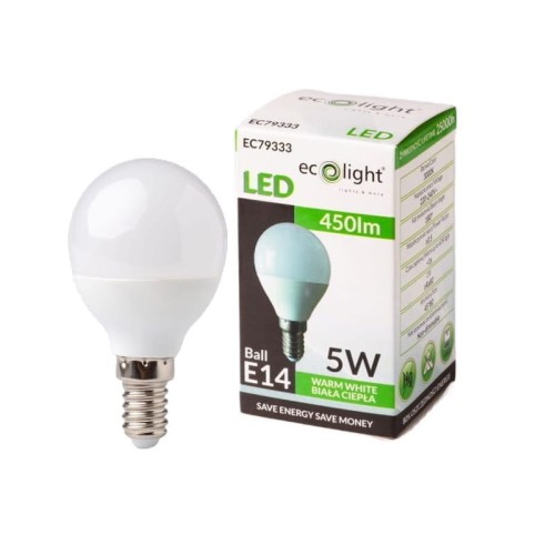 Żarówka LED E14 5W G45 kulka biała ciepła