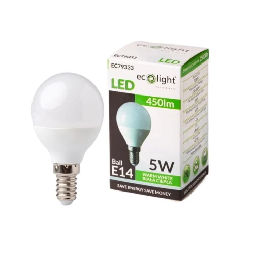 Żarówka LED E14 5W G45 kulka biała ciepła