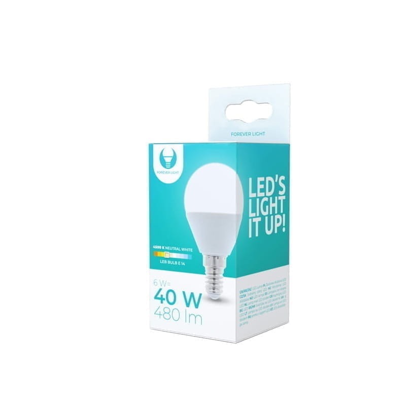 Żarówka LED E14 6W biała neutralna G45 kulka opakowanie