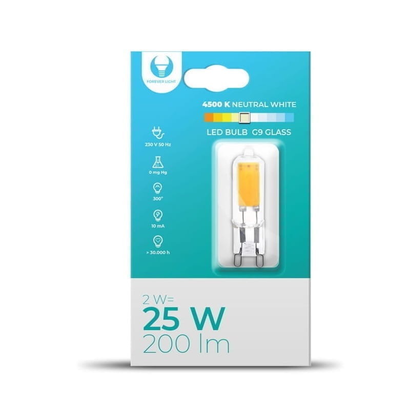 Żarówka LED G9 2W 230V 4500K biała neutralna opakowanie