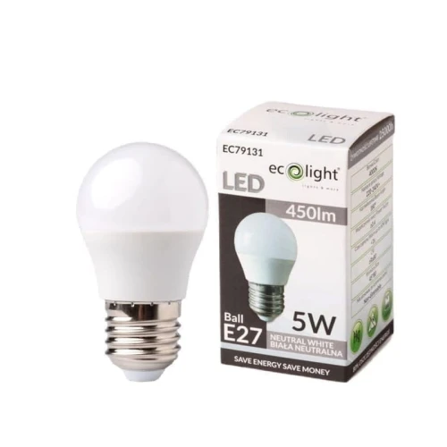 Żarówka LED E27 5W G45 kulka biała neutralna