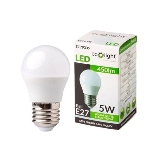Żarówka LED E27 5W G45 kulka biała ciepła