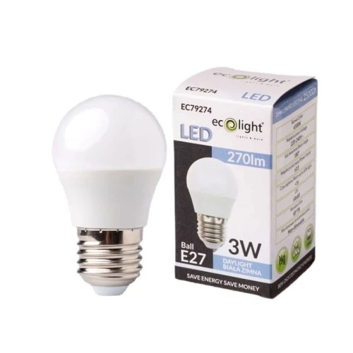 Żarówka LED E27 3W G45 kulka biała zimna