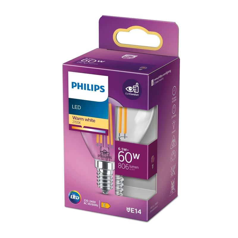 Żarówka Filament LED E14 P45 6,5W ciepłe światło