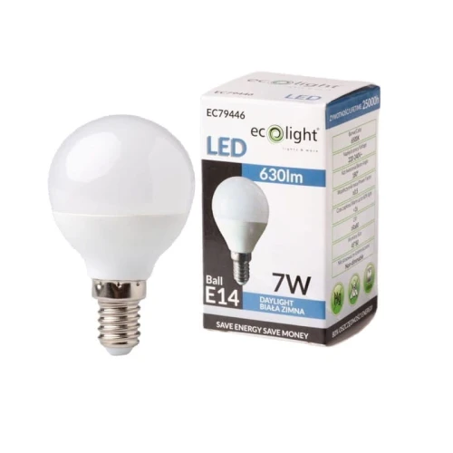 Żarówka LED E14 7W G45 kulka biała zimna