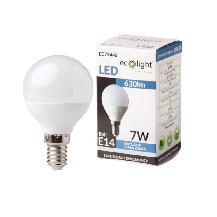 Żarówka LED E14 7W G45 kulka biała zimna z opakowaniem