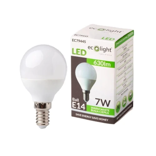Żarówka LED E14 7W G45 kulka biała ciepła