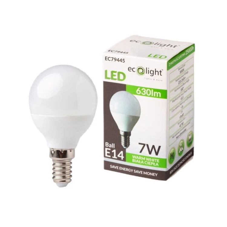 Żarówka LED E14 7W G45kulka biała ciepła z opakowaniem