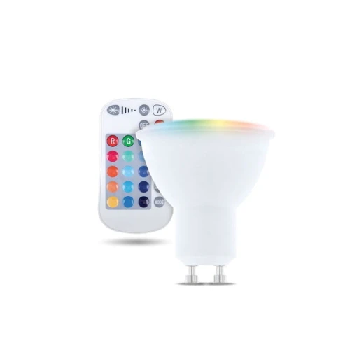 Żarówka LED GU10 RGBW RGB + biała ciepła 5W + pilot