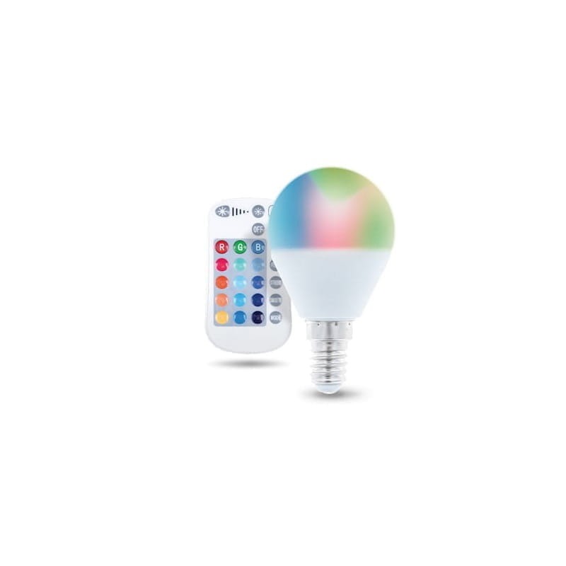 Żarówka LED E14 G45 RGBW RGB + biała ciepła 5W + pilot