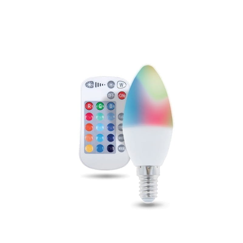 Żarówka LED E14 C37 RGBW biała ciepła 5W + pilot