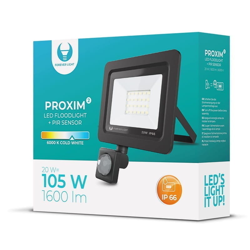 Naświetlacz LED PROXIM 20W biały zimny z czujnikiem ruchu
