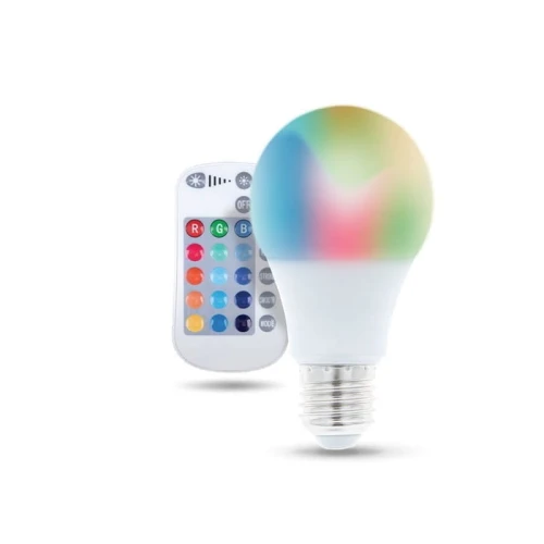 Żarówka LED E27 RGBW biała ciepła 9W + pilot