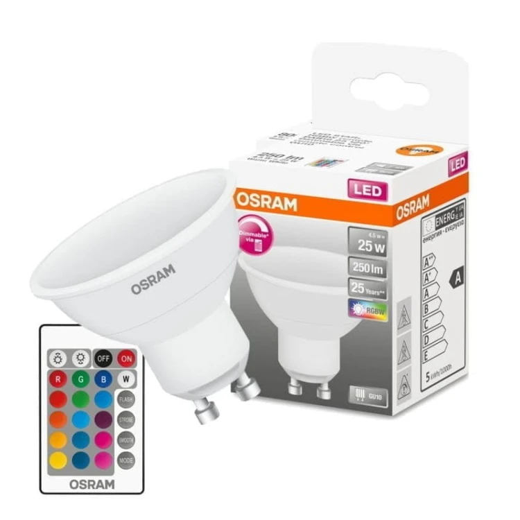 Żarówka LED Osram GU10 RGBW biała ciepła 4,5W + pilot