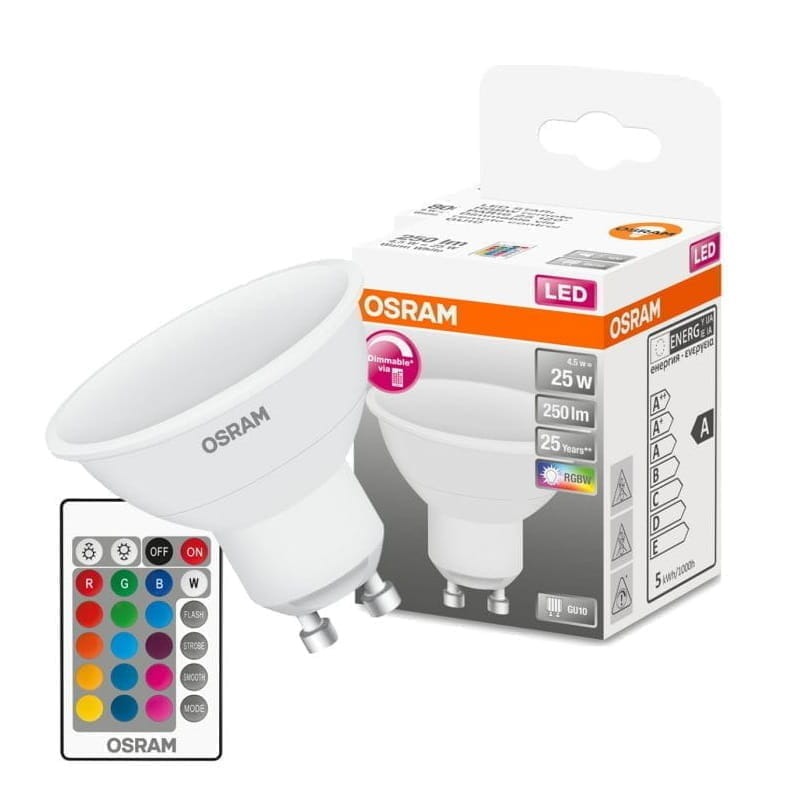 Żarówka LED Osram GU10 RGBW biała ciepła 4,5W + pilot