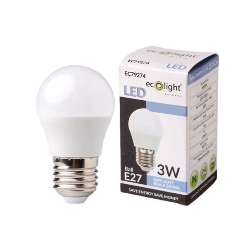 Żarówka LED E27 3W G45 kulka biała zimna z opakowaniem