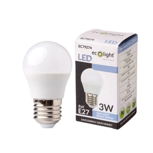 Żarówka LED E27 3W G45 kulka biała zimna