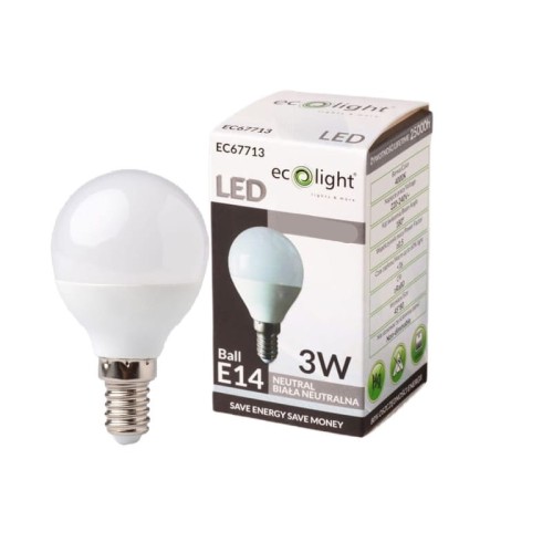 Żarówka LED E14 3W G45 kulka biała neutralna