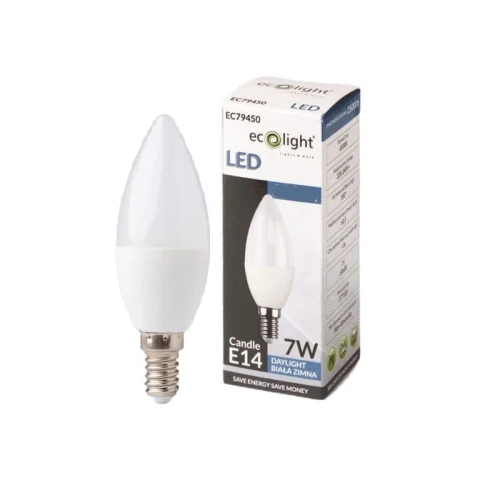 Żarówka LED E14 7W C37 świeczka biała zimna