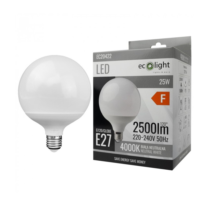 Żarówka LED E27 25W GLOBE G120 biała neutralna z opakowaniem