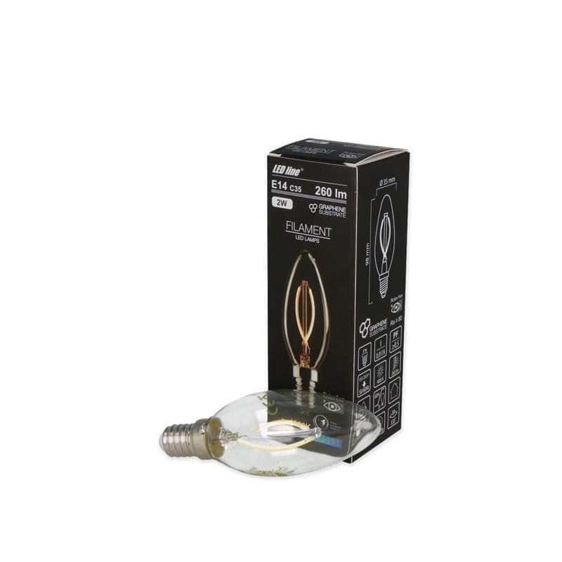 Żarówka LED LEDline E14 C35 Filament 2W 260lm biała dzienna świeczka 230V