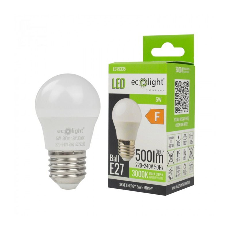 Żarówka LED kulka E27 5W ciepła biała G45