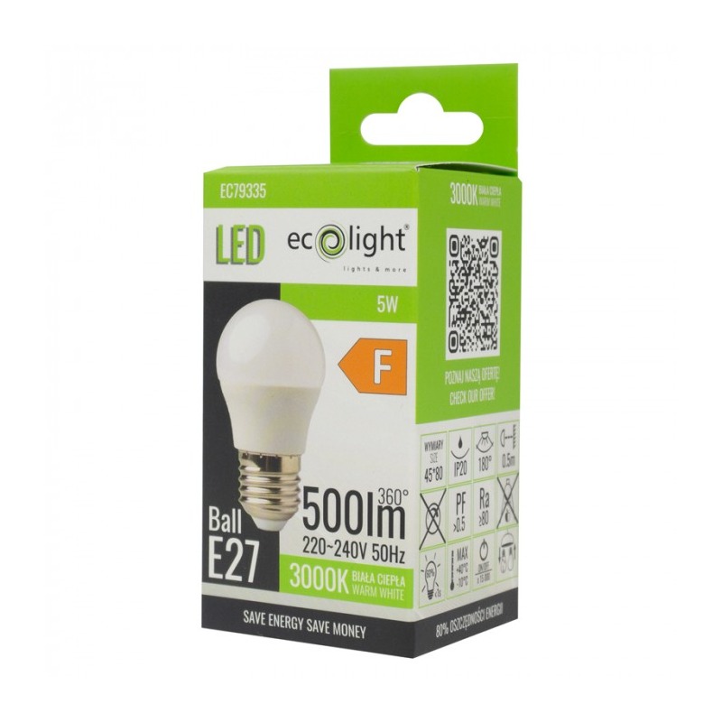 Żarówka LED E27 G45 5W ciepłe światło