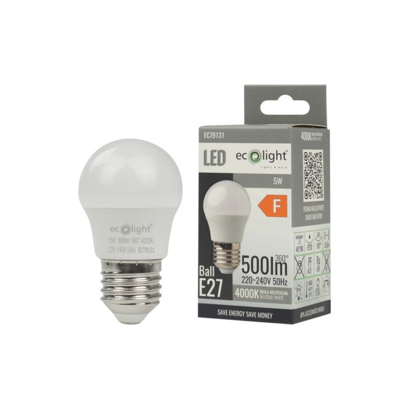 Żarówka LED kulka E27 5W neutralna biała G45