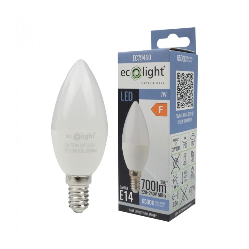 Żarówka LED świeczka E14 7W zimna biała C37