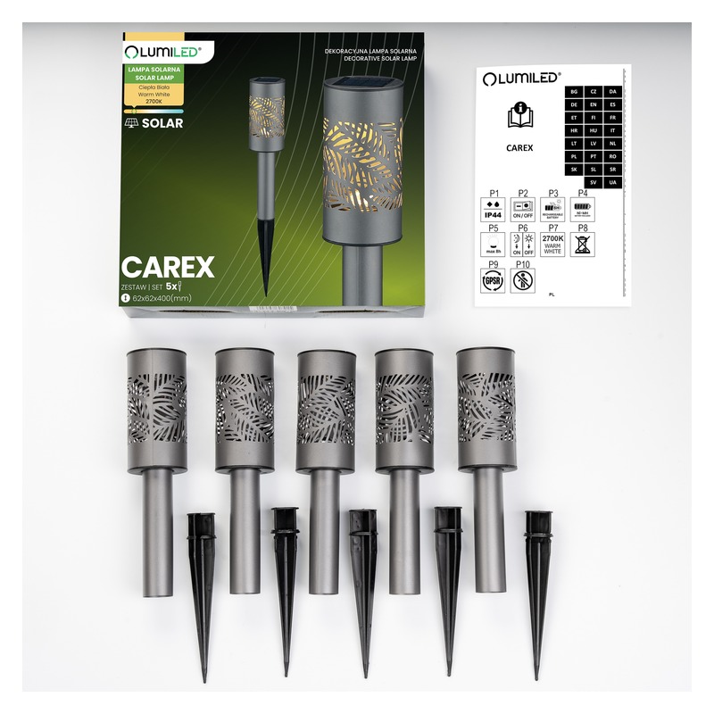 Lampa ogrodowa CAREX solarna słupek 2700K