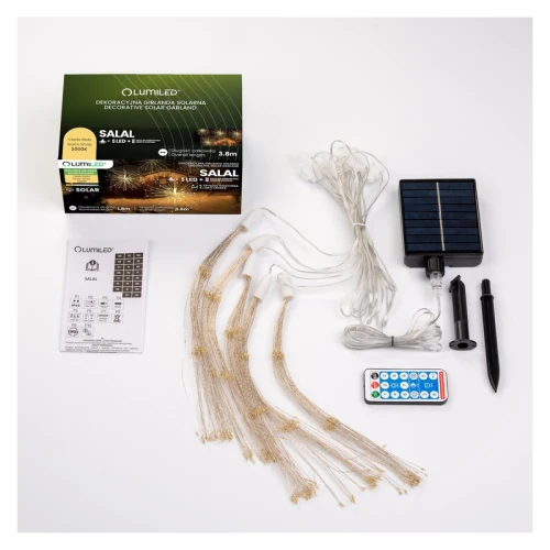 Lampa ogrodowa solarna LED wisząca 3,8m 5x dmuchawiec fajerwerki SALAL biała ciepła + pilot
