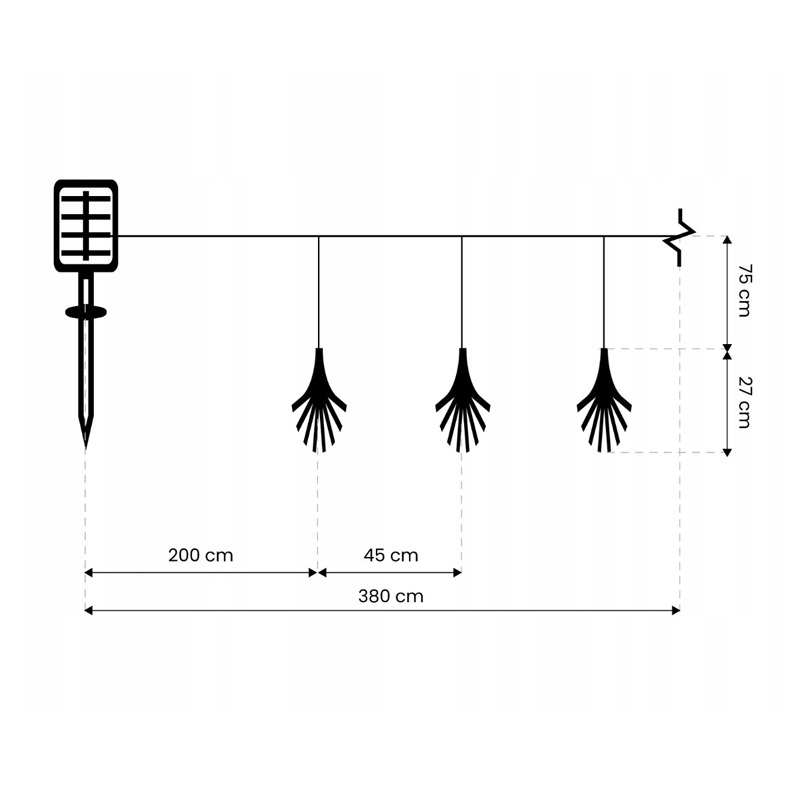 Wymiary lampy solarnej SALAL 3,8m 5x dmuchawiec