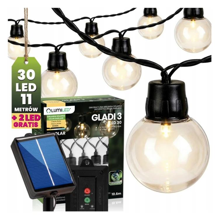 Łańcuch świetlny solarny 30 LED 3000K GLADI3 10m