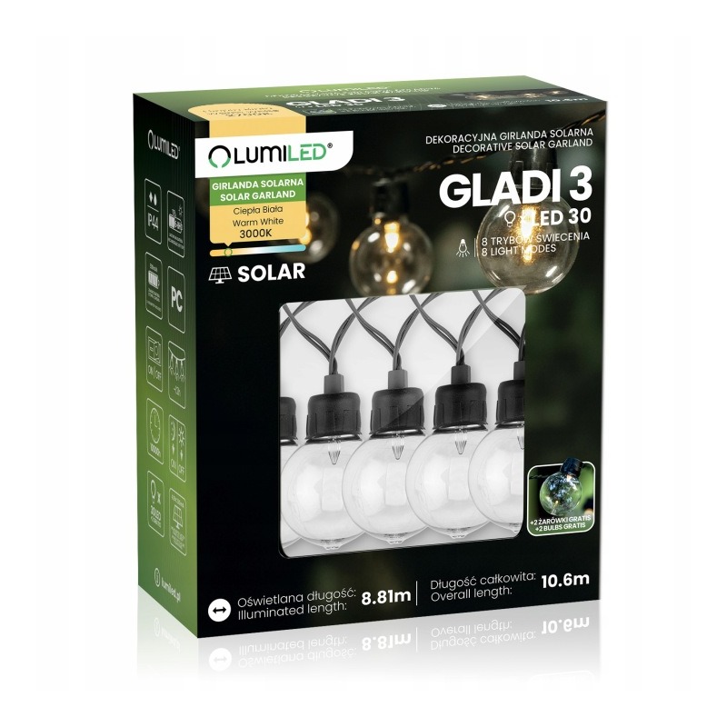 Łańcuch solarny LED 30 punktów światła GLADI3
