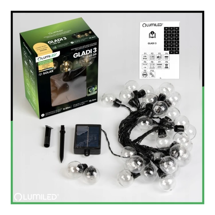 Girlanda ogrodowa solarna 3000K 30 LED GLADI3