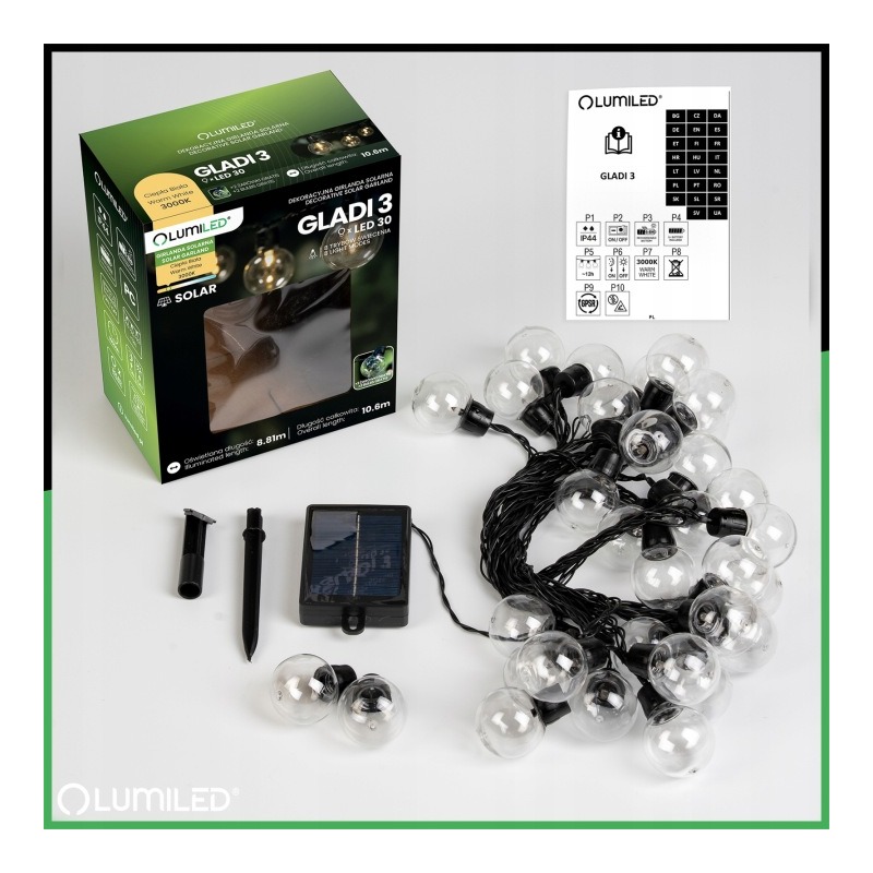 Girlanda ogrodowa solarna 3000K 30 LED GLADI3