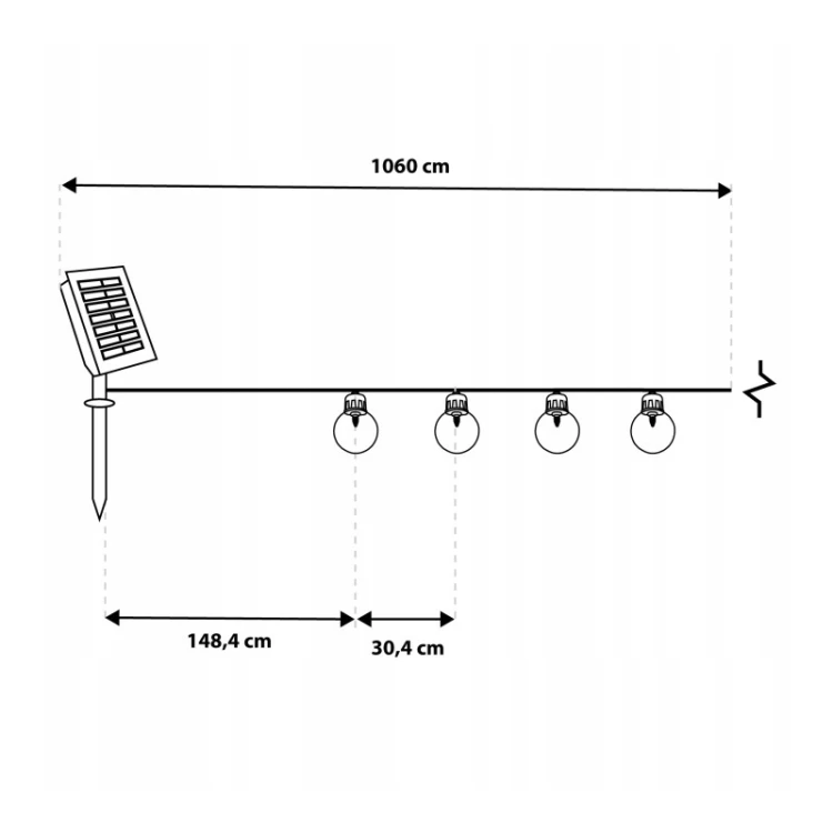 Wymiary girlandy solarnej GLADI3 10m 30 LED