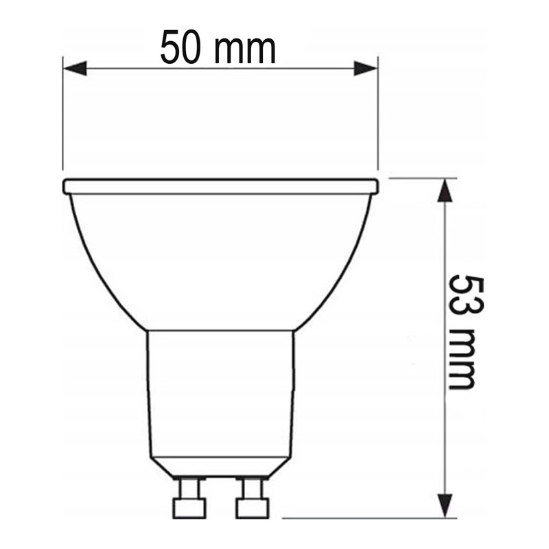 Wymiary żarówki LED GU10 6W 3000K czarna