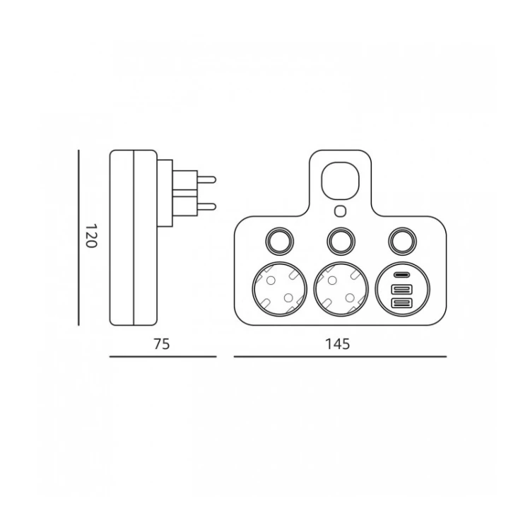 Wymiary rozgałęźnika Linea PRO FL3 2 gniazda 3xUSB biały