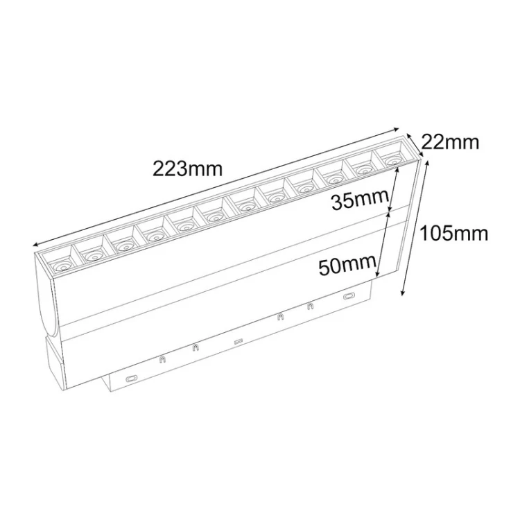 Wymiary oprawy ruchomej LENTI S 12W CCT MiBoxer 48V czarna