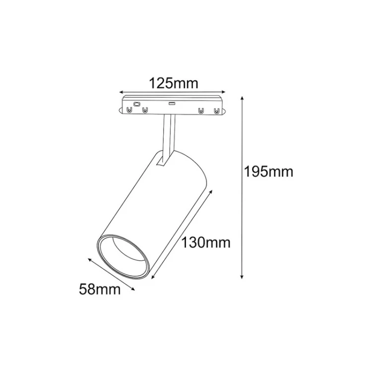 Wymiary reflektora magnetycznego LED RULLO M 20W 4000K 48V czarny