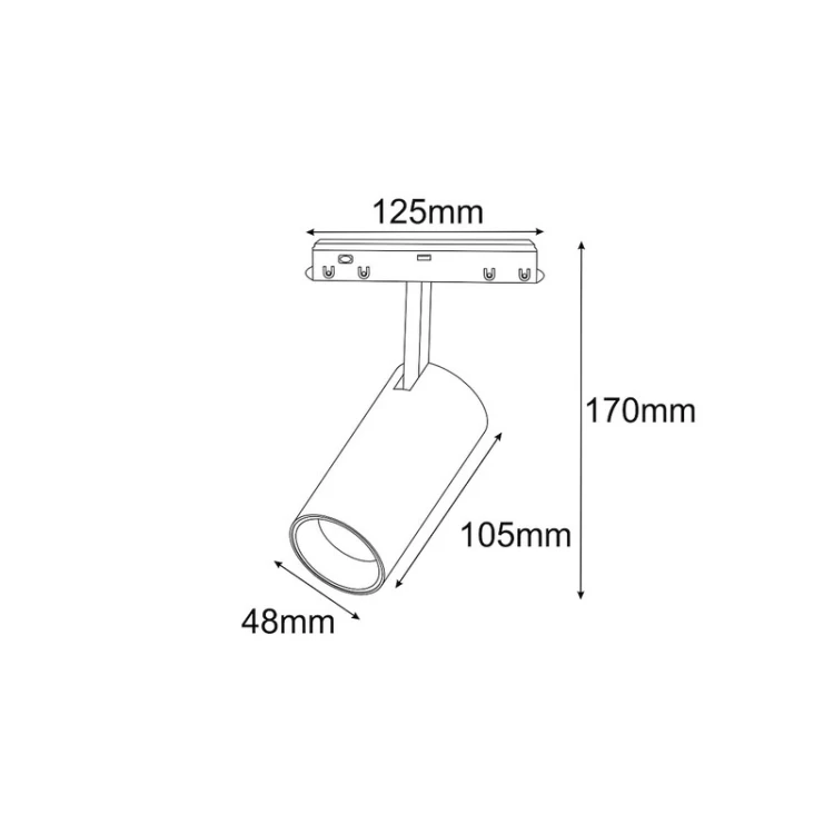 Wymiary reflektora magnetycznego LED RULLO S 10W 4000K 48V czarny