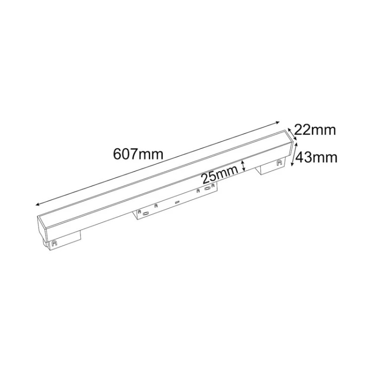 Wymiary lampy liniowej LED TAVOLA M 20W 3000K Magnetic 48V czarna