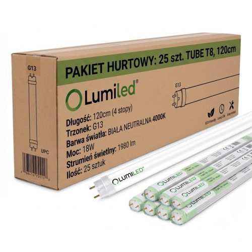 Świetlówka LED T8 18W 120 cm 4000K neutralna jednostronna - 25szt HURT